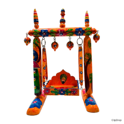 Orange Printed Laddu Gopal Jhula / Swing by Gayatri Mukut Shringar"pal Swing by Gayatri Mukut Shringar.